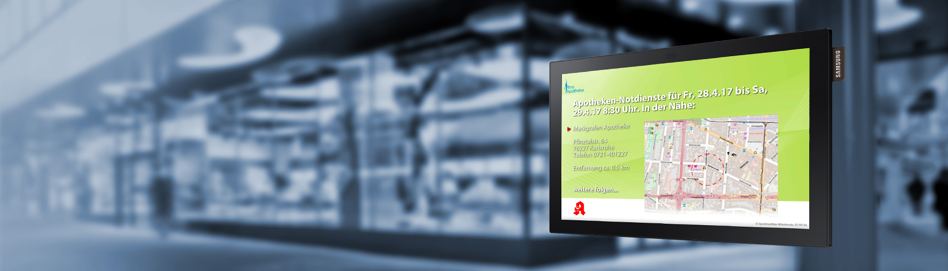 Digitale Notdienstanzeige für Apotheken Aufhängen, anschließen, fertig!