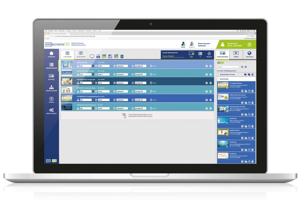 netscreens DS Digital Signage Software Redaktionssystem